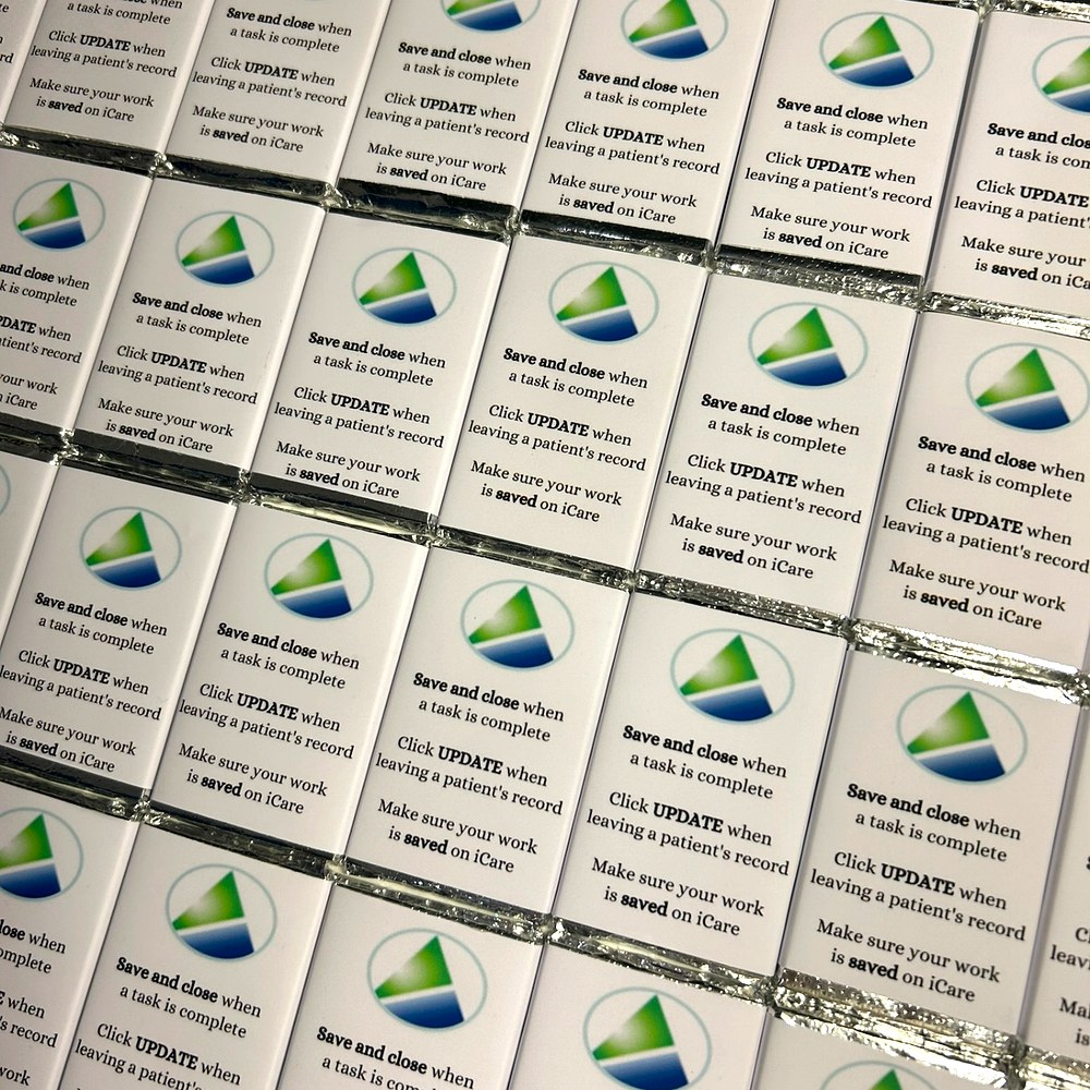 iCare training reminder chocolate bars