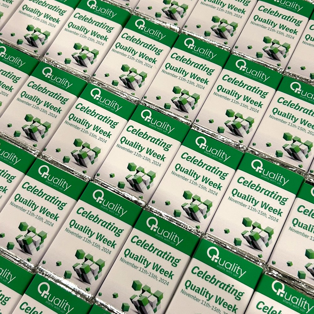 Quality Week celebration branded chocolate bars