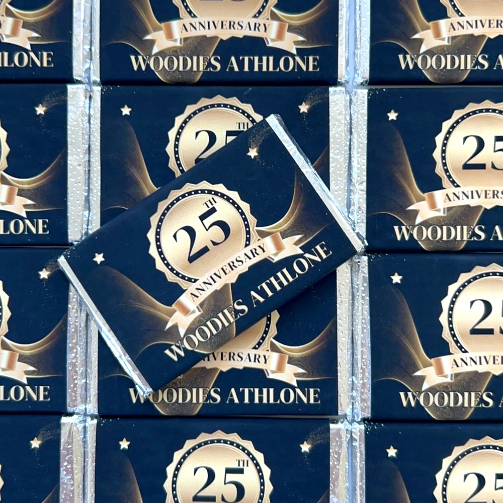 Woodies Athlone 25th Anniversary chocolate bars