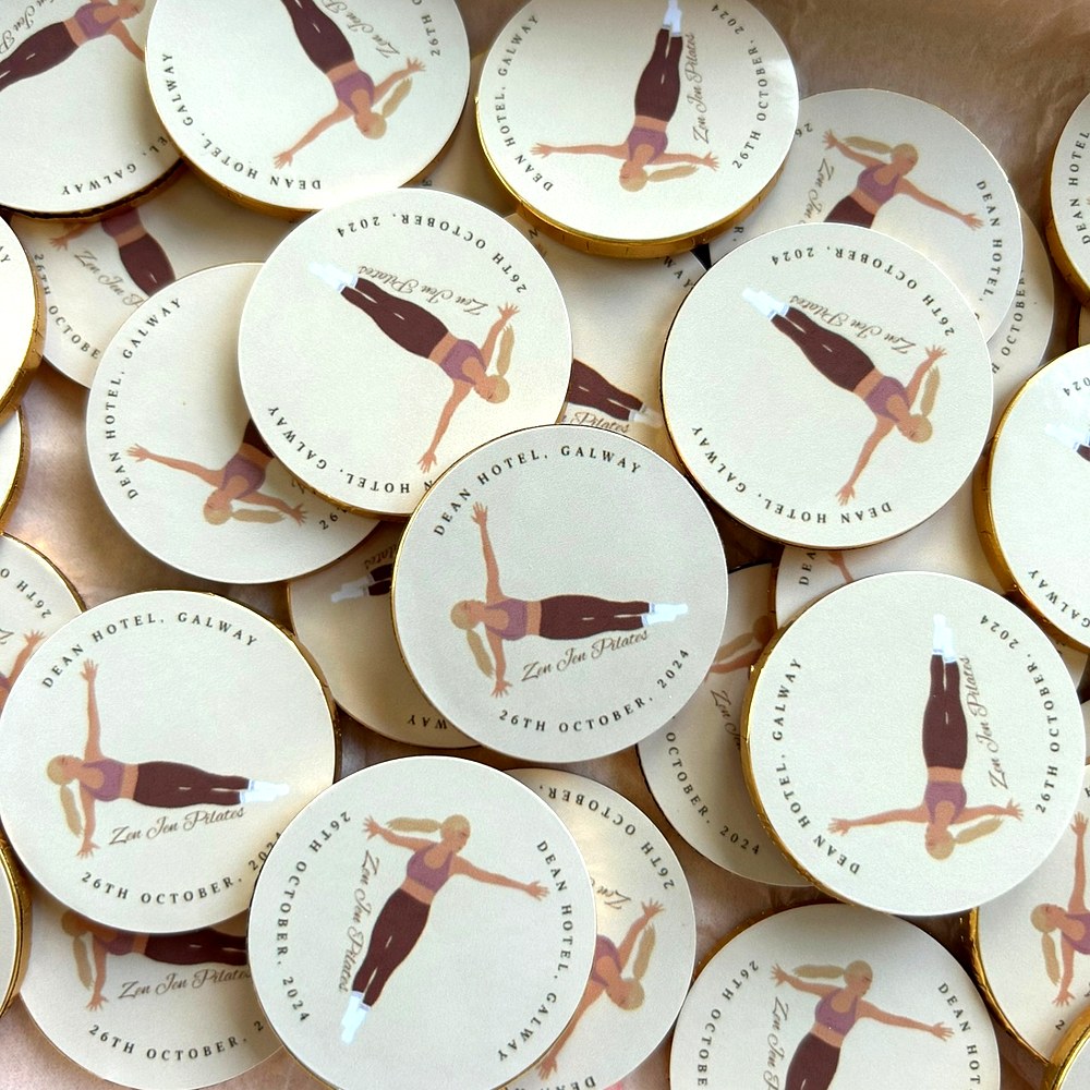 Zen Jen Pilates branded event chocolate coins